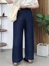 大きいサイズの天絲ワイドレッグデニムパンツ【ハイウエスト・サマーロング・涼感】