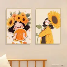 シンプルなアートデザイン！ひまわりの壁掛け装飾画【リビング・寝室・癒し系】