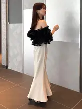 高腰フィッシュテールスカート【伸縮性・シンプルデザイン・後ろスリット】（セットアップ対応）