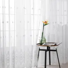 北欧風 刺繍入り透明カーテン【リビング・寝室・バルコニー用・防塵】