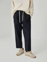 クラシックなドレープ感！ストリング付きウエストゴム九分丈パンツ（セットアップ対応）