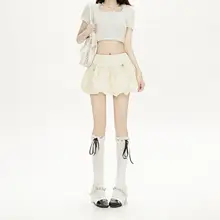 スポーティーなデザインのリボン付きフレアスカート【女性用・ウエストゴム・アメリカンヴィンテージ】