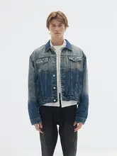 NTED メンズヴィンテージ風 グラデーションウォッシュショートデニムジャケット【秋用・ゆったり・長袖】
