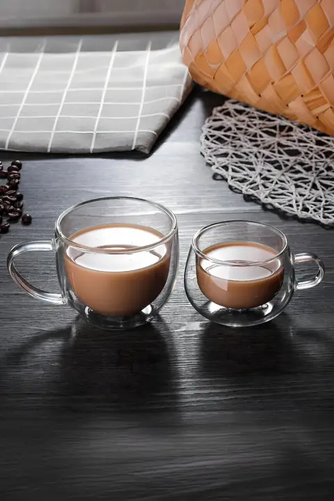 耐熱ガラスカップ コーヒーカップ お花茶カップ 二重断熱カップ 持ち手付きカップ