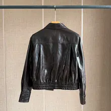 オイルワックス仕上げの羊革ジャケット【レディース・翻领・スタイリッシュデザイン・ウエストゴム】