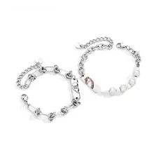 ブレスレット ユニセックス チタン 揺れるハートモチーフ パッチワーク 上品 カップル 「ENFANTIN」