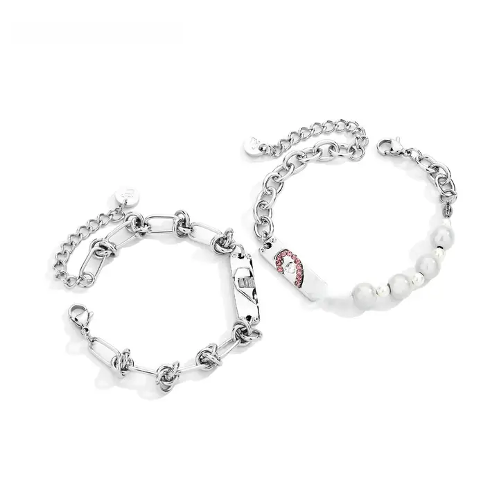 ブレスレット ユニセックス チタン 揺れるハートモチーフ パッチワーク 上品 カップル 「ENFANTIN」