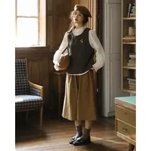 深い茶色のストレートスカート【高ウエスト・Aライン・春用】