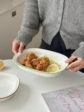 シンプルなデザインの長方形深皿【焼き物・サラダ・デザート用】