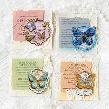 立体浮彫りデザインの蝶モチーフデコパージュステッカー【カラフル・レトロ風】