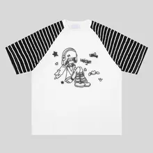 カジュアルなストライプ柄のプリントTシャツ【ミレニアルスタイル・半袖・男女兼用】