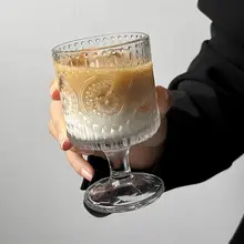 レトロインス風ひまわり浮彫りガラスカップ【ドリンク・ジュース・ハイボール用】