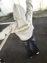 アメリカンレトロ 浅灰色フード付きフルーツスウェットシャツ【秋用・フィット・オーバーサイズ】