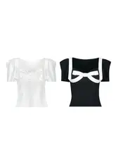 リボンデザインの女性用半袖Tシャツ【夏用・オリジナルデザイン】