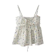 小花柄のリボン付きキャミソールトップス【夏用・甘いデザイン】（セットアップ対応）