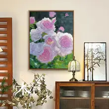 復古フラワーアートの手描き油絵【リビング・寝室用】