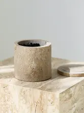 北欧スタイルの石材製収納筒【蓋付き・デスク用装飾品・収納容器】