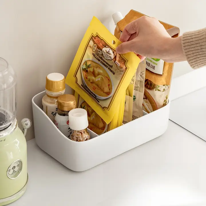 Lazy Corner 多機能キッチン用調味料収納ボックス【仕切り付き・便利な収納】（セットアップ対応）
