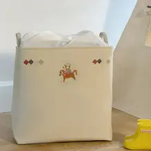 布製引き紐付きキャンバス収納ボックス【子供のおもちゃや衣類収納用】