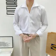 イタリアンデザインの長袖メンズシャツ【ビジネスカジュアル・Vネック・免洗・スリムフィット】