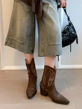 レディース ブラウン レトロイギリス風 ハイヒールショートブーツ【牛革・尖頭・秋冬用】