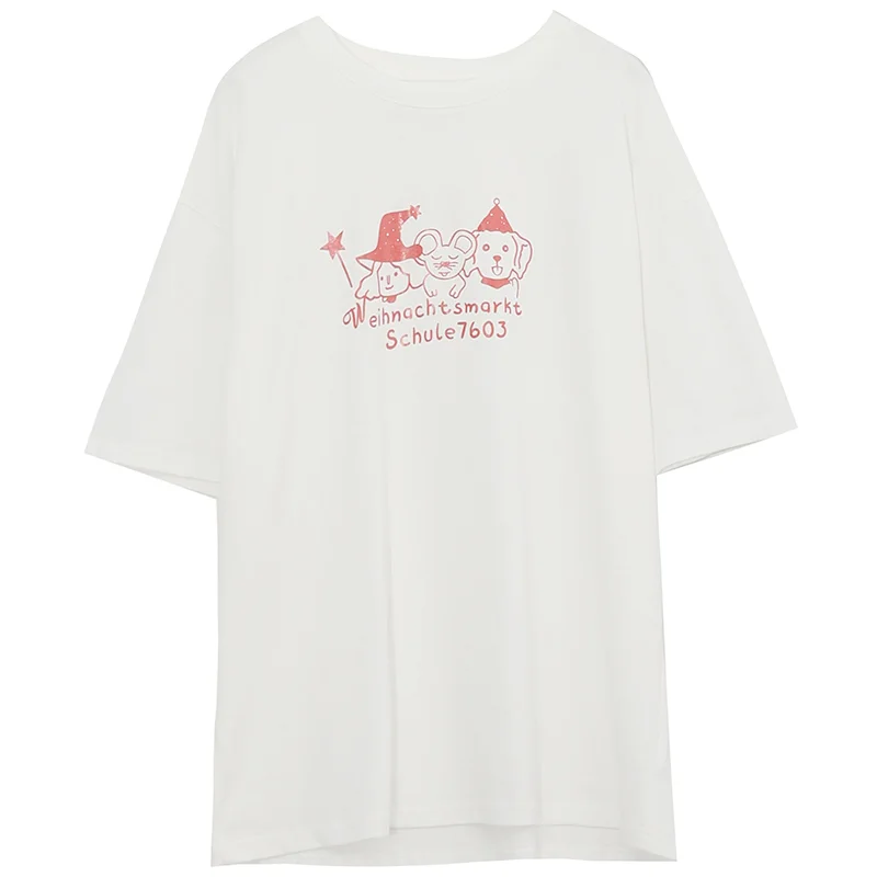 Tシャツ レディース 半袖 シンプル キャラクター柄 かわいい 遊び心 若々しい 着回し おしゃれ 夏