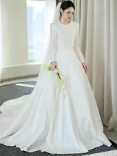エレガントな長袖軽婚纱【サテン素材・小さなトレー付き・白色・おもてなし用】（セットアップ対応）