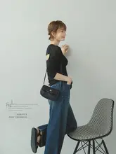 柔らかい生地のバックレースデザイン長袖トップス【高捻長綿・微透け・スリムフィット】