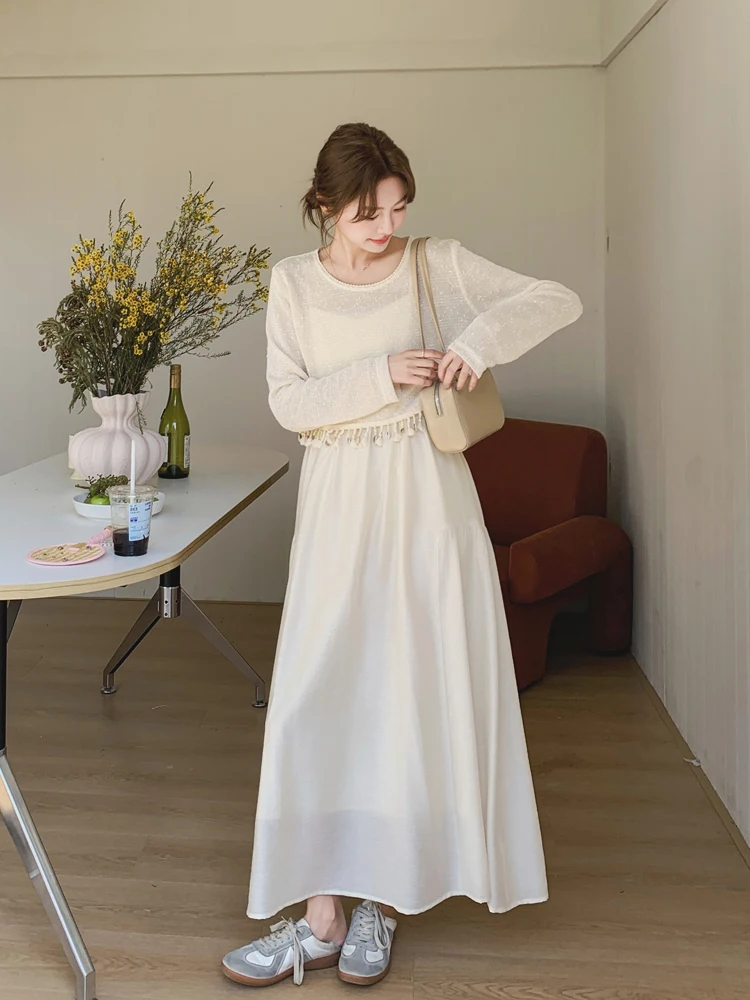 2月に着る春のコーデで迷わない！フリンジニットカーデとワンピースの2点セットは、アラフォー女性にぴったり？