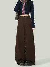 ブラウンカラーのワイドレッグデニムパンツ【春用・フィット・小柄向け】（セットアップ対応）