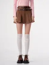 秋冬用 高腰デザインの美しいプリーツスカート【ブラウン・ウール混】
