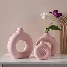 陶器の花瓶 円形 玄関 ホーム クリエイティブ ピンク 装飾品 アート飾り