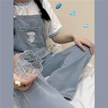 デニムサロペットパンツ 女性 秋 カジュアル ゆったり ストレートレッグ ヴィンテージ刺繍