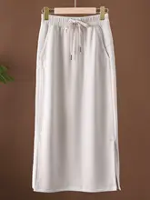 極上の柔らかさのモダール製サンドウォッシュスリットマキシスカート【ウエストゴム・ストレートシルエット】