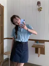 夏にぴったりのデニムショート袖シャツ【カジュアル通勤・レトロウォッシュブルー】