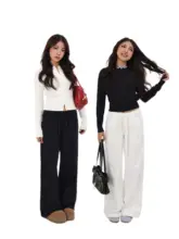 低めウエストストレートコットンワークパンツ【フィット・シンプルデザイン・通年用】