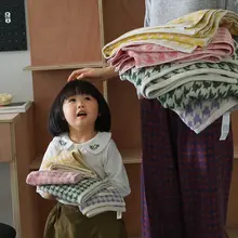 全 cotton ヴィンテージ風 千鳥格吸水ミニタオル【カップル用・家庭用・バスルーム】