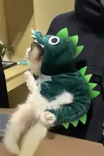 ペット用 防寒フリース 恐竜デザイン猫服【秋冬用・ブルー・ふわふわ素材】