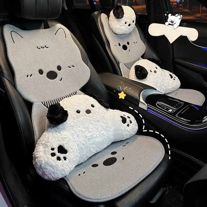 通気性に優れたリネン製カートゥーンデザインの車用シートクッション【夏用・女性向け・快適な座席カバー】