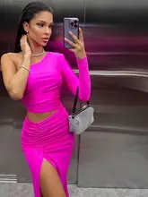 一肩デザインのロングドレス【セクシー・レースアップ・高スリット・皺加工】