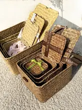 草編み 蓋付き収納箱【防塵・デスク整理用・ハンドメイド・ギフトボックス・小物入れ】