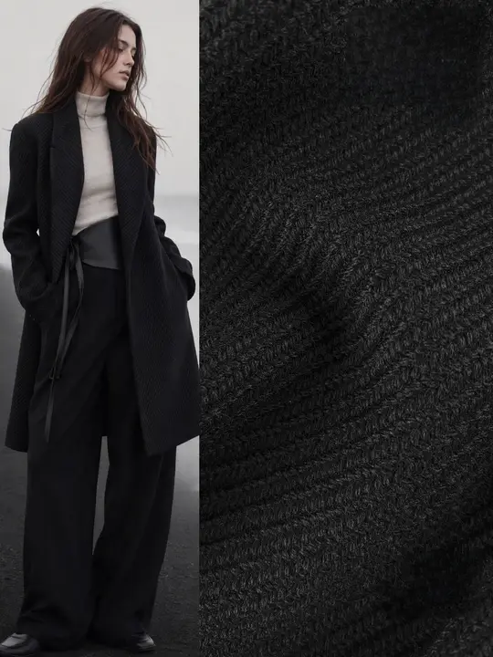 ウール生地 カシミヤ混 綾織り ブラック 秋冬素材 上質 輸入 デザイナーズ DIY ハンドメイド コート ジャケット