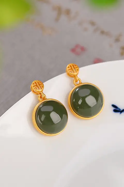 S925純銀メッキ 南紅瑪瑙と和田玉のレトロスタイルイヤリング【女性用】