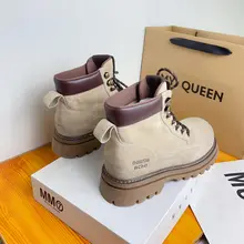 極上の柔らかさの本革製 厚底マーチンブーツ【イギリス風・ショートブーツ・デザイン】