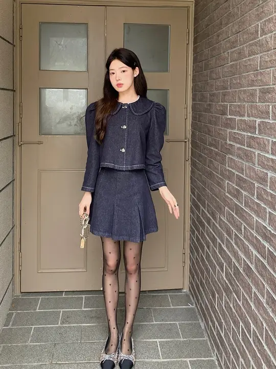 ラブバックルデニム スーツ レディース万能トップスとスカート