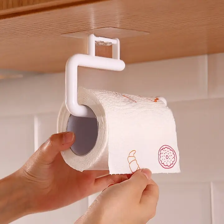 穴あけ不要の家庭用タオル・ティッシュラック【キッチン収納・トイレットペーパー掛け・ラップ収納】