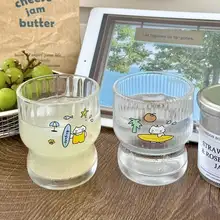 オシャレな南国風イラストのガラス製コーヒーカップ【フルーツジュース・ミルク用】