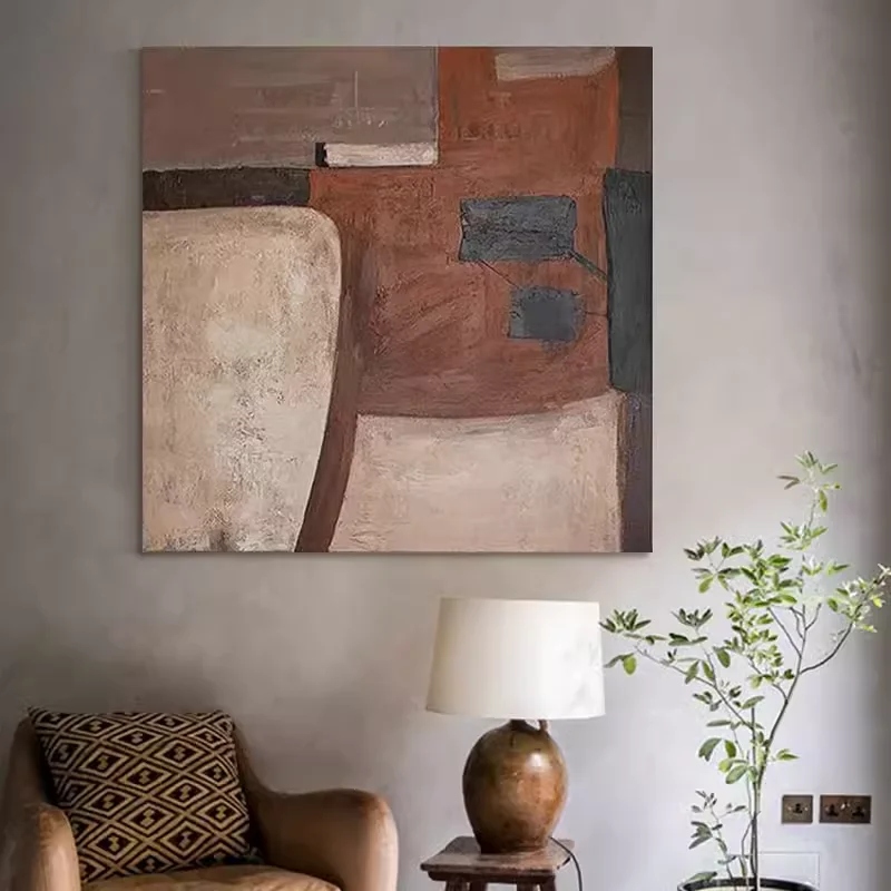 CM.手描き油絵スクエア抽象装飾画【リビング用・立体テクスチャ・玄関用】