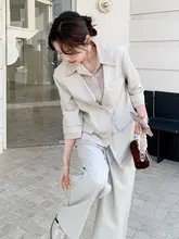 米白色通勤コーディネート【春秋用・スーツ風・パンツ付き】（セットアップ対応）
