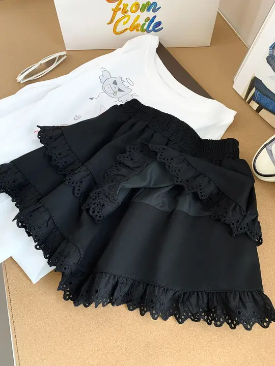 レースフリルのAラインミニスカート【二重構造・春夏用】